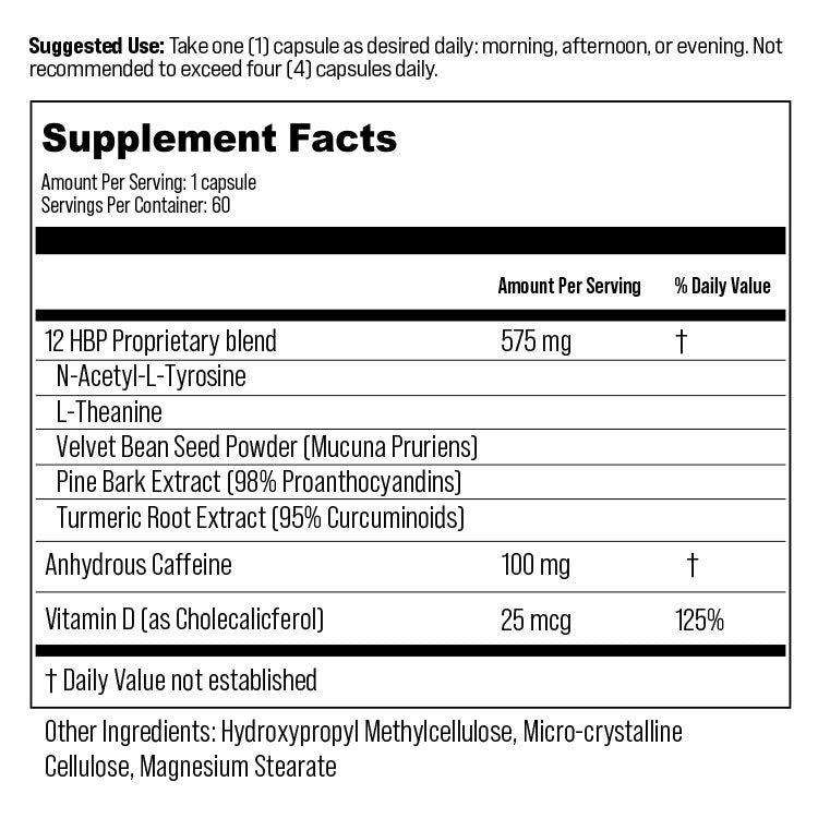 ROOT ZERO-IN Supplement Facts and suggested use label